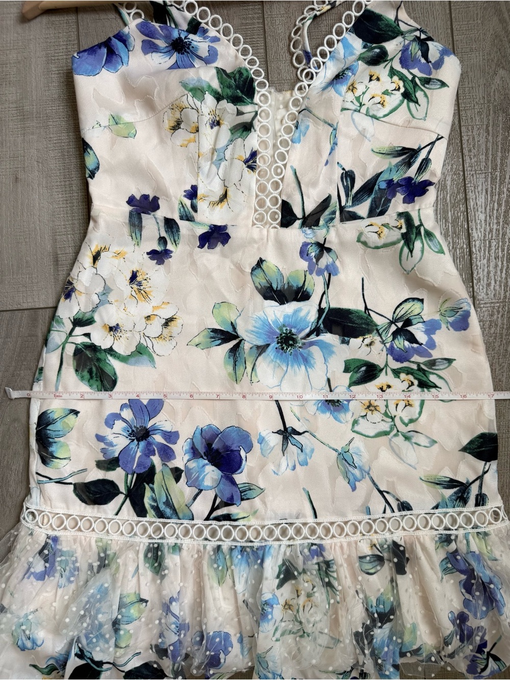 NWT Floral Lace-Trim Ruffle Slip Dress - Blue & Cream - Picture 12 of 13